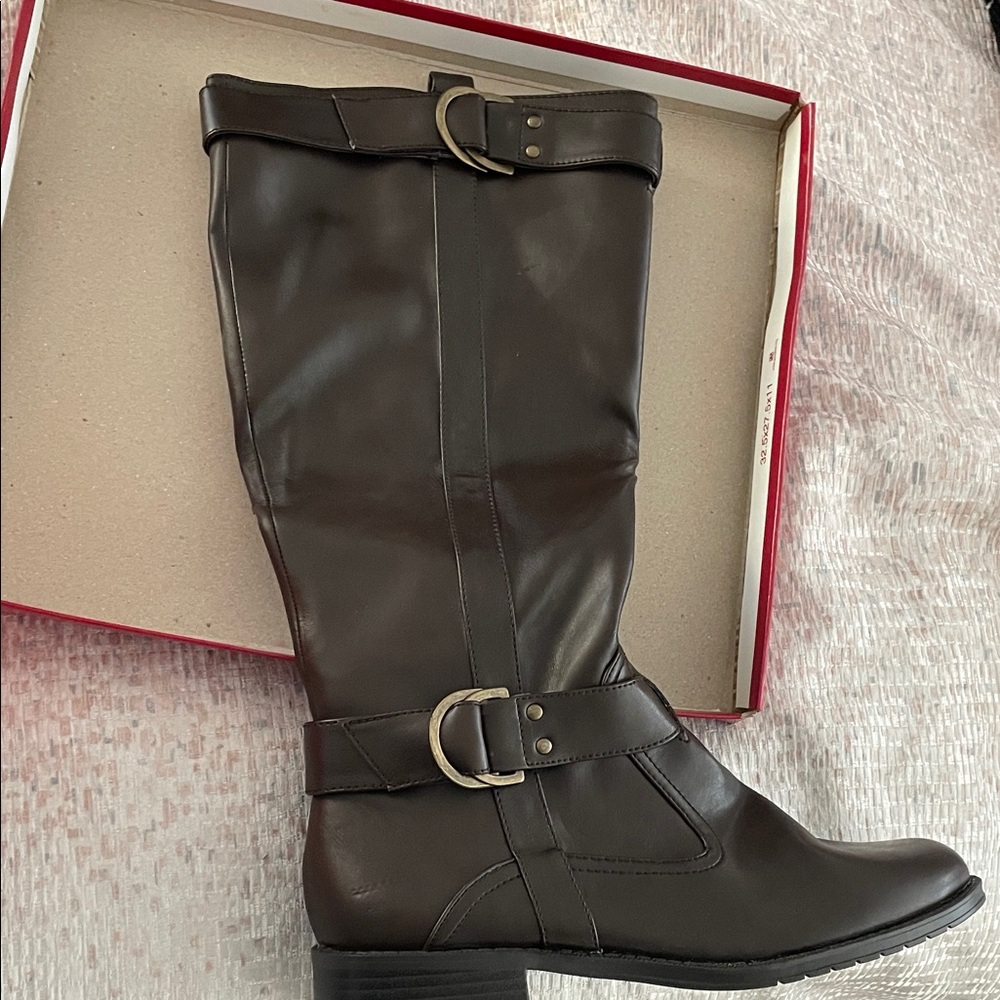Brown Leather Knee-High Boots-NWOT